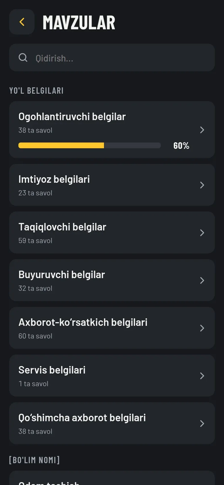 Mavzular ro'yxati